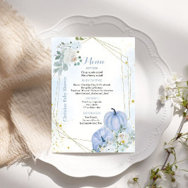 Fall Blue Pumpkin Boy Baby dusch Party Menu Card Inbjudningar