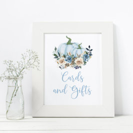 Fall Blue Pumpkin Boy Shower Card and Gifts Poster