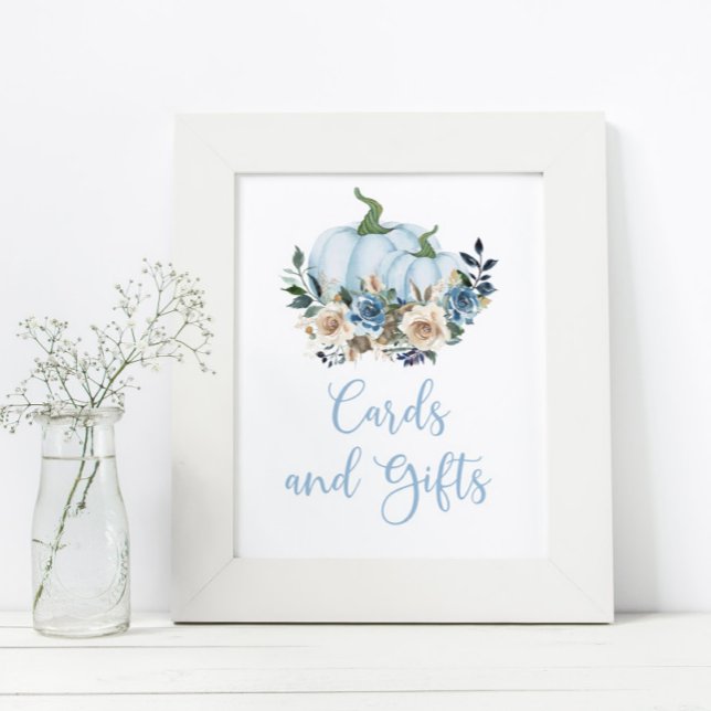 Fall Blue Pumpkin Boy Shower Card and Gifts Poster (Skapare uppladdad)