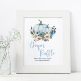 Fall Blue Pumpkin Boy Shower Diaper Raffle Sign Poster