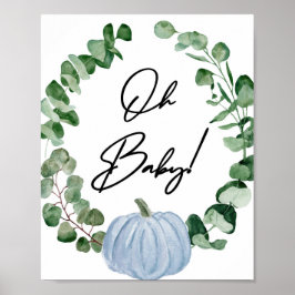 Fall Blue Pumpkin Boy Shower Oh Baby Poster