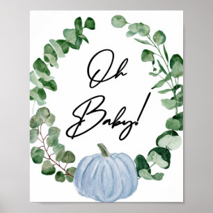 Fall Blue Pumpkin Boy Shower Oh Baby Poster