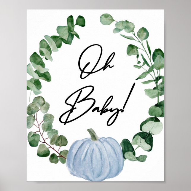 Fall Blue Pumpkin Boy Shower Oh Baby Poster (Framsidan)