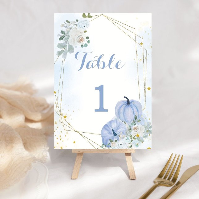 Fall Blue Pumpkin Boy Shower Party Bordsnummer (Skapare uppladdad)