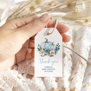 Fall Blue Pumpkin Boy Shower Presentetikett