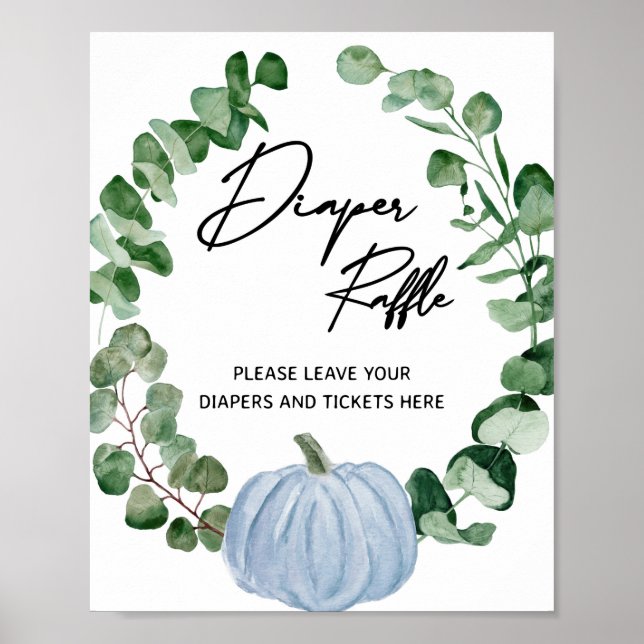 Fall Blue Pumpkin Boy Shower Raffle Poster (Framsidan)