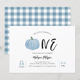 Fall Blue Pumpkin First Boy Födelsedagsfest Inbjudningar