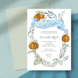 Fall Blue Pumpkin Greenery Baby Shower Inbjudningar