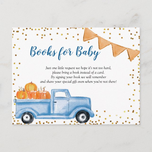Fall Blue Pumpkin Lastbil Bokar för Baby Card Inbjudan Vykort (Framsida)