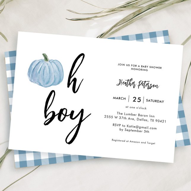 Fall Blue Pumpkin Oh Boy Baby Shower-inbjudan Inbjudningar (Skapare uppladdad)