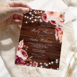 Fall Bohemian Rose Rustic Wood Baby Shower Inbjudningar