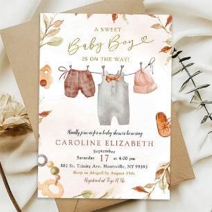 Fall Bohemian Warm Tone Boy Clothes Baby Shower Inbjudningar