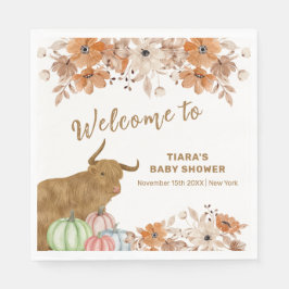 Fall Boho Blommigt Highland Cow Baby Shower Välkom Pappersservett