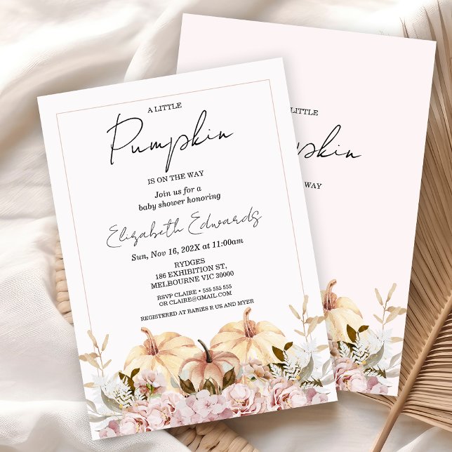Fall Boho Blommigt Little Pumpkin Baby Shower Inbjudningar (Girls Little Pumpkin Baby Shower Invitation, Fall Boho Floral Pumpkin Baby Shower Invite, Autumn )