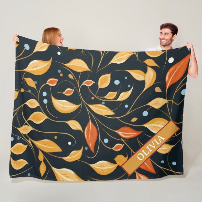 Fall Boho Blommigt Löv Anpassad design Fleecefilt (På plats)