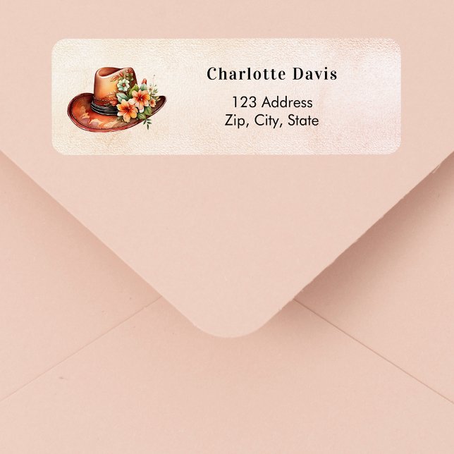 Fall boho chic cowboyhatt blomster returadress  etikett (Skapare uppladdad)