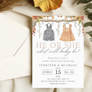 Fall Boho Gender Reveal Party Inbjudningar