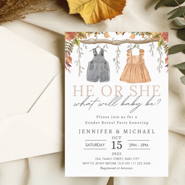 Fall Boho Gender Reveal Party Inbjudningar (Fall Boho Gender Reveal Party Invitation)