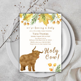 Fall Boho Heliga Kow Highland Cow Baby Shower Inbjudningar
