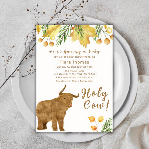 Fall Boho Heliga Kow Highland Cow Baby Shower Inbjudningar
