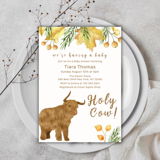 Fall Boho Heliga Kow Highland Cow Baby Shower Inbjudningar (Fall Boho Holy Cow Highland Cow Baby Shower Invitation)