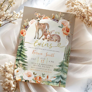 Fall Boho Hjorts Twillingars Girl Blommigt Baby Sh Inbjudningar