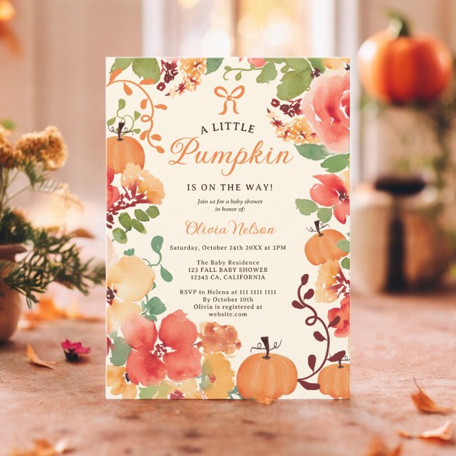 Fall Boho Little pumkin kräm blommigt babydusch Inbjudningar (Fall Boho Little pumpkin cream floral baby shower Invitation)