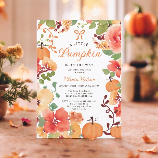Fall Boho Little pumpkin blommigt babydusch Inbjudningar (Fall Boho Little pumpkin baby shower Invitation)