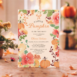 Fall Boho Little pumpkin Peach blommigt Baby dusch Inbjudningar
