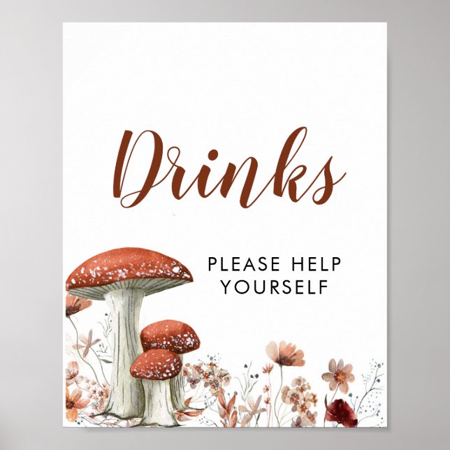 Fall Boho Mushroom Blommigt Baby Shower Drinks Sig Poster (Framsidan)