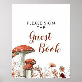 Fall Boho Mushroom Blommigt Baby Shower Guest Bok Poster