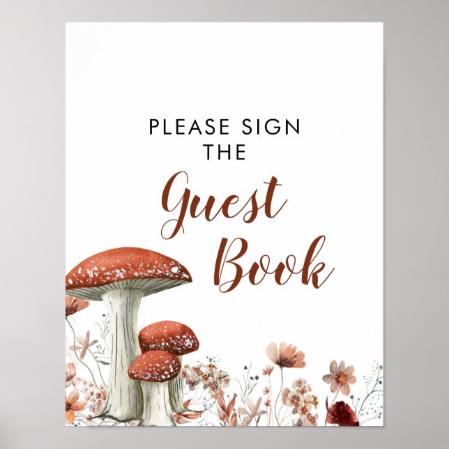 Fall Boho Mushroom Blommigt Baby Shower Guest Bok Poster (Framsidan)