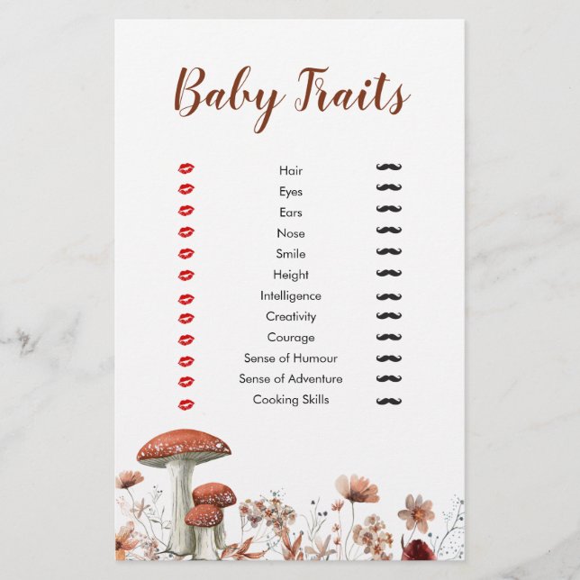 Fall Boho Mushroom Blommigt Baby Traits Games (Framsida)