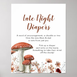 Fall Boho Mushroom Blommigt Late Night Diaper Post Poster
