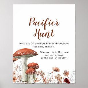Fall Boho Mushroom Blommigt Nappar Hunt Games Sign Poster