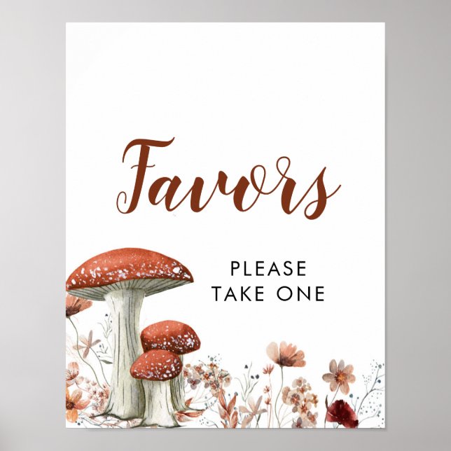 Fall Boho Mushroom Blommigt Party favors Poster (Framsidan)