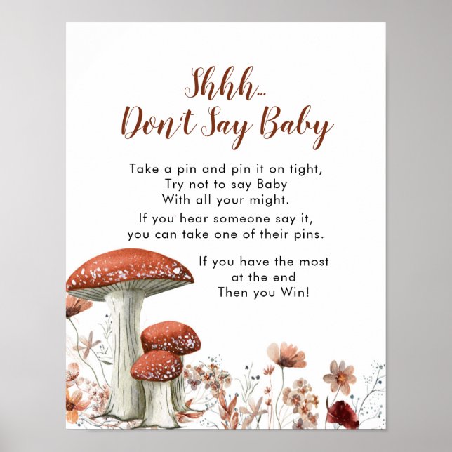 Fall Boho Mushroom Blommigt Säg inte att Baby unde Poster (Framsidan)