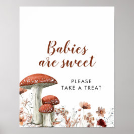 Fall Boho Mushroom Blommigt Spädbarn är Sweet Sign Poster