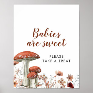 Fall Boho Mushroom Blommigt Spädbarn är Sweet Sign Poster