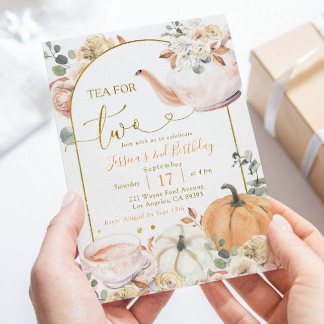 Fall Boho Orange och White Pumpkin Tea för två Inbjudningar (Skapare uppladdad)