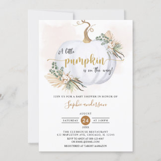 Fall Boho Pampas Grass Little Pumpkin Baby Shower Inbjudningar