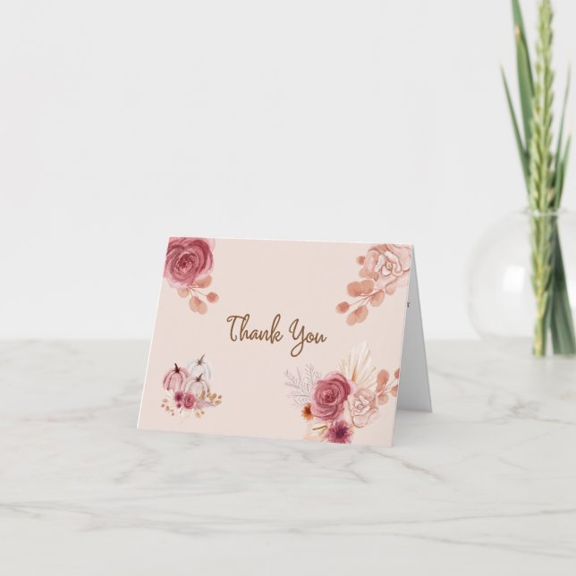 Fall Boho Pink Pumpkin Baby Shower  Tack Kort (Framsida)