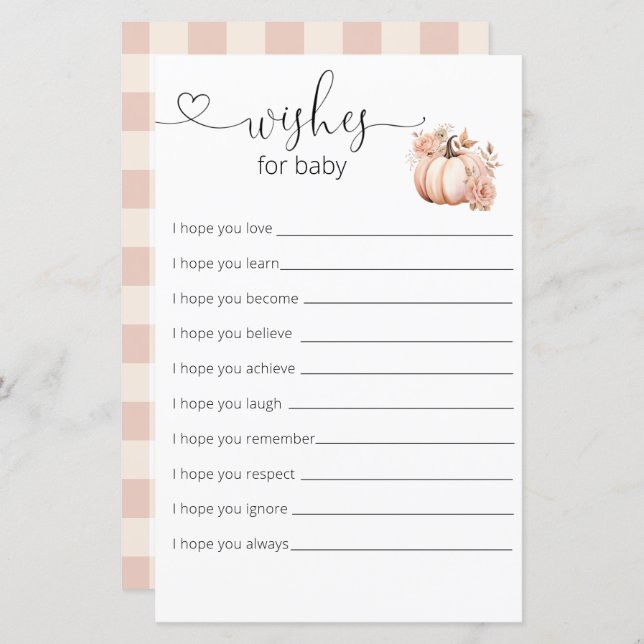 Fall Boho Pumpkin Baby Shower Önskemål för Baby (Fram/baksida)