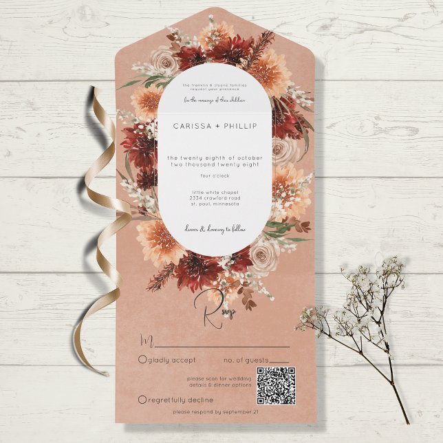 Fall Boho Rust & Peach Blommigt Oval QR-kod (Skapare uppladdad)