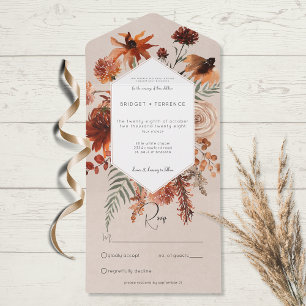Fall Boho Rust Peach Blommigt Ram Beige No Middag