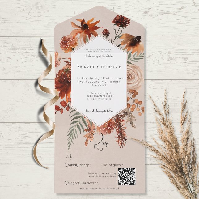 Fall Boho Rust & Peach Blommigt Ram Beige QR-kod (Skapare uppladdad)