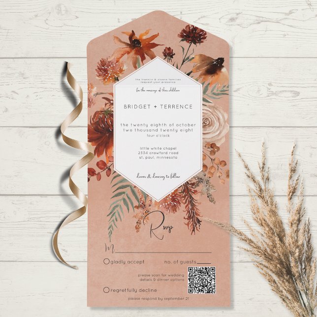 Fall Boho Rust & Peach Blommigt Ram QR-kod (Skapare uppladdad)
