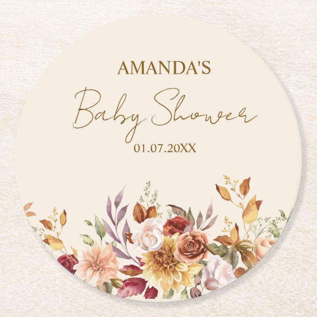 Fall boho Rustic Baby Shower Underlägg Papper Rund (Framsidan)