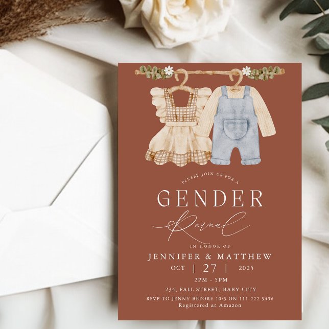 Fall Boho Terracotta Gender Reveal Inbjudningar (Fall Boho Terracotta Gender Reveal Invitation)