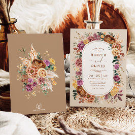 Fall Boho Terracotta Lila Blommigt Bröllop Inbjudningar